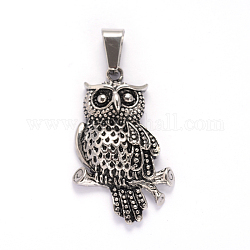Owl 304 Stainless Steel Pendants, Antique Silver, 36x21x5mm, Hole: 4x9mm