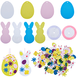 Подвеска из пенопласта на пасхальную тематику, самослипание, с лентой и конфетти, яйцо и кролик, разноцветные, 30~160x24~106x2 мм