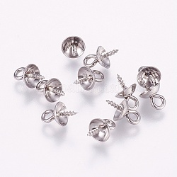 Attache pendentifs en 201 acier inoxydable, pour des perles demi-drilled, couleur inoxydable, 10x6mm, Trou: 2mm, pin: 1 mm