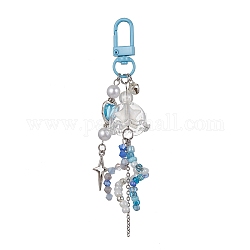 Decoración colgante de estrella acrílica luminosa, adorno de campana de viento de vidrio de medusa, con broches de aleación, luz azul cielo, 118~121mm, colgante: 9~90x7.5~23x7~23 mm