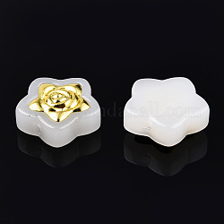 Imitation Jade sprühlackierte Glasperlen, mit vergoldenden Messing Zubehör, Stern mit Blume, creme-weiß, 14x14.5x5.5 mm, Bohrung: 1 mm