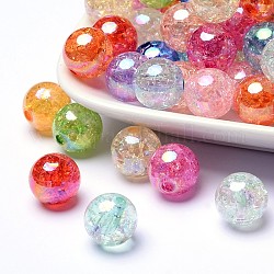 Couleur bubblegum ab craquelés transparent perles rondes acrylique, couleur mixte, 10mm, Trou: 2mm, environ 930/500 g