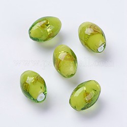 Handgemachte Glasperlen Silberfolie, Innen Blume, Reis, gelb-grün, 16~17x11 mm, Bohrung: 1.5 mm