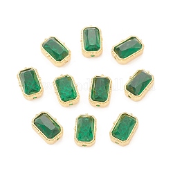 Perle di vetro ecologiche, con risultati reali in ottone placcato oro 18k, piombo & cadimo libero, rettangolo, verde, 12x8.5x6mm, Foro: 1.4 mm