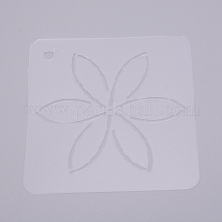 Matte PP Plastic Drawing Scale Template, For DIY Scrapbooking, Square with Flower Pattern, Clear, 12x12x0.06cm, Hole: 6.5mm