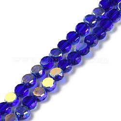 Transparent Electroplate Glass Beads Strands, AB Color, Faceted Flat Round, Dark Blue, 6x3mm, Hole: 1.2mm, about 98~100pcs/strand, 20.08''~20.87''(51~53cm)