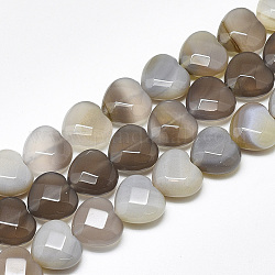 Chapelets de perles en agate grise naturelle, facette, cœur, 14.5~15x15~15.5x7~8mm, Trou: 1.2mm, Environ 14 pcs/chapelet, 7.6 pouce