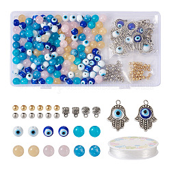 Fashewelry DIY Evil Eye Bracelet Making Kit, Including Natural Quartz & Lampwork Round Beads & Pendants, Alloy & Lampwork Hamsa Hand Pendant, Mixed Color, 220Pcs/box