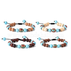 Set di braccialetti di perline intrecciate in legno, braccialetti regolabili in ottone con corallo sintetico e turchese (tinto) da donna, colore misto, diametro interno: 2~3 pollice (5.1~7.5 cm), 4 pc / set