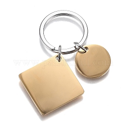 Personalized Custom Engraved Calendar Date Stainless Steel Keychain, Ion Plating(IP), with Blank Square & Flat Round Charms, Real 18K Gold Plated, 60mm