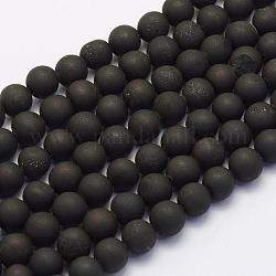 Chapelets de perles en agate druzy naturelle électrolytique, teinte, ronde, mat, noir plaqué, 10mm, Trou: 1mm, Environ 38 pcs/chapelet, 15.7 pouce (40 cm)