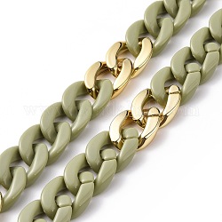 Handmade Acrylic Curb Chains, Twisted Chain, Opaque, Spray Painted, with CCB Plastic Links, Oval, Golden, Dark Khaki, link: 22.5x16.5x5mm, 39.37 inch(1m)/strand