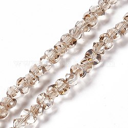 Trasparenti perle di vetro placca fili, lustro di perla placcato, sfaccettato, bowknot, Perù, 6x8x7.5mm, Foro: 1.5 mm, circa 93~97pcs/filo, 20.87~21.26 pollice (53~54 cm)