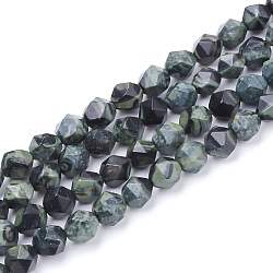 Chapelets de perles de jasper kambaba naturel, étoiles coupées perles rondes, facette, 9.5~10x9mm, Trou: 1.5mm, Environ 37~39 pcs/chapelet, 14.9 pouce