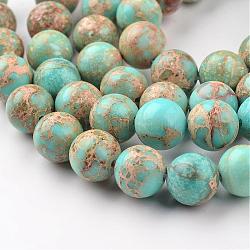 Brins de perles de jaspe impérial naturel, ronde, teinte, bleu clair, 6mm, Trou: 1mm, Environ 62 pcs/chapelet, 15 pouce