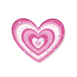 Прозрачные пластиковые подвески, случайное отверстие слева или справа, с блесток, сердце, темно-розовыми, 28.5x30x1.5 мм, отверстие : 1.5 мм