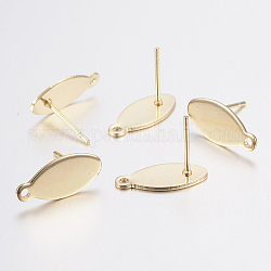 Accessoires de puces d'oreilles en 304 acier inoxydable, avec boucle et plaque plate, ovale, or, 15x7x0.8mm, trou: 1mm, broches: 0.8mm