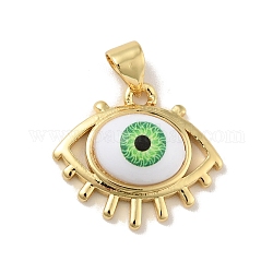 Brass Pendants, with Acrylic, Cadmium Free & Lead Free, Long-Lasting Plated, Evil Eye, Real 18K Gold Plated, Green, 16.5x19x6mm, Hole: 4x3.5mm