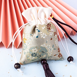 Шелковые мешочки для цветов с вышивкой, сумка для шнурка, прямоугольник с кисточкой, бледно золотарник, 11.5x8.5 см