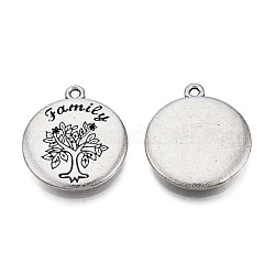 Tibetan Style Alloy Pendants, Cadmium Free & Lead Free, Flat Round with Tree & Word Family, Antique Silver, 25.5x22x3mm, Hole: 1.6mm, about 162pcs/1000g