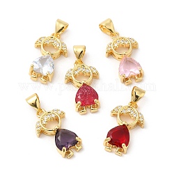 Real 16K Gold Plated Brass Micro Pave Cubic Zirconia Pendants, with Glass, Girl Charms, Mixed Color, 18x11x4.5mm, Hole: 4.5x3.5mm