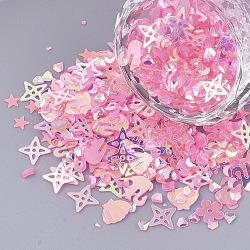 Accesorios del ornamento, paillette plástico pvc / cuentas de lentejuelas, formas mixtas, de color rosa oscuro, 1~8.5x1~8.5x0.3~0.7mm