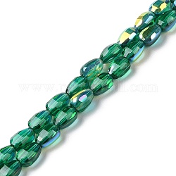 Transparentes perles de verre de galvanoplastie brins, de couleur plaquée ab , facette, larme, vert de mer, 9x6.2x5mm, Trou: 1.2mm, Environ 71 pcs/chapelet, 25'' (63.5 cm)