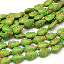 Brins de perles en forme de goutte turquoise synthétique teint, vert olive, 25~26x17~18x9mm, Trou: 1~2mm