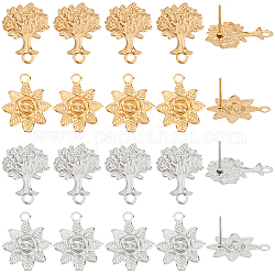DICOSMETIC 32Pcs 2 Styles 2 Colors Stainless Steel Stud Earring Findings Flower and Tree with Loop and Earring Backs Platinum and Golden Earrings for Women Jewelry Making, Pin: 0.8mm