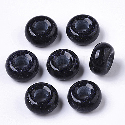 Synthetische blaue Goldstone europäische Perlen, Großloch perlen, Rondell, 14x7 mm, Bohrung: 5~6 mm