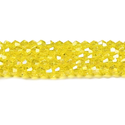Прозрачные стеклянные бусины гальваническим пряди, с покрытием AB цвета, граненые, двухконусные, желтые, 3x2.5 мм, отверстие : 0.7 мм, около 162~185 шт / нитка, 12.76~14.61 дюйм (32.4~37.1 см)