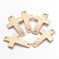 Alloy Hammered Cross Links Connectors, Lead Free and Nickel Free, Matte Gold Color, 36x22x4mm, Hole: 3mm