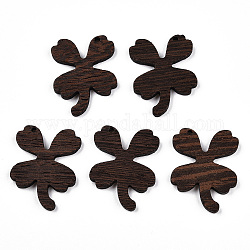 Anhänger aus natürlichem Wengeholz, ungefärbt, Blume Anhänger / charms, Kokosnuss braun, 37x29x3.5 mm, Bohrung: 2 mm