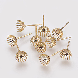 Brass Stud Earring Findings, Real 18K Gold Plated, Fit for 5mm Rhinestone, 7mm, Pin: 0.8mm