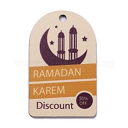 Pendentifs en bois thème ramadan, avec motif masjid, demi-ovale, peachpuff, 67x42x2mm, Trou: 5mm