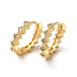 Arracadas con rombos y circonitas cúbicas transparentes, joyas de latón para mujer, real 18k chapado en oro, 14x15x3mm, pin: 1 mm
