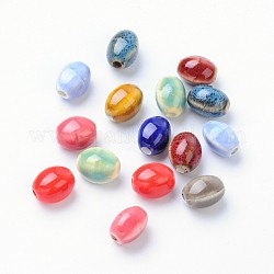 Manuell Porzellan Perlen, Oval, Mischfarbe, 12x9x9 mm, Bohrung: 3 mm
