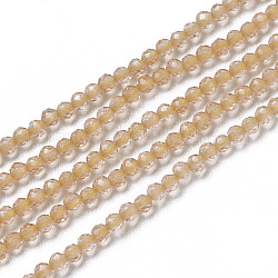 Chapelets de perles en verre, facette, ronde, bisque, 1.5~2x2mm, Trou: 0.2mm, Environ 178~186 pcs/chapelet, 14.5~15.5 pouce (36~39 cm)