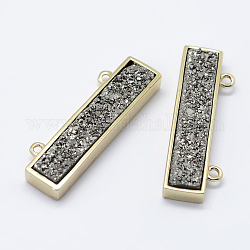 Ciondoli di agata naturale di druzy dell'elettrodo, con accessori di ottone, rettangolo, oro, platino placcato, 8.5x26.5x4mm, Foro: 1 mm