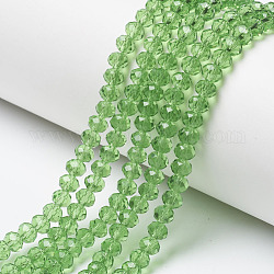 Chapelets de perles en verre, facette, rondelle, lime, 4x3mm, Trou: 0.4mm, Environ 123~127 pcs/chapelet, 16.5~16.9 pouce (42~43 cm)