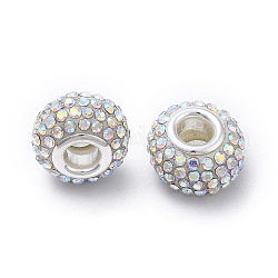 Klasse A Strass European Beads, Großloch perlen, Harz, mit versilbertem Messingkern, Rondell, Kristall ab, 15x10 mm, Bohrung: 5 mm