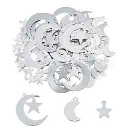 UNICRAFTALE 60Pcs 3 Style Stainless Steel Color Moon Star Charms 304 Stainless Steel Moon Star Pendants 1.2-1.4mm Hole Dangle Charms Earring Charms Bracelets Necklace Pendants For Jewelry Making