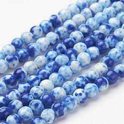 Chapelets de perles en jade de océan blanc synthétique, teinte, ronde, bleu royal, 4mm, Trou: 1mm, Environ 96 pcs/chapelet, 15.7 pouce (400 mm)