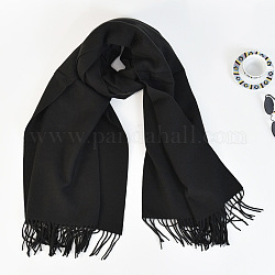 Женский длинный клетчатый шарф из полиэстера с имитацией кашемира и кисточками, зима/осень теплые большие мягкие шали в шотландскую клетку, чёрные, 2000x650 мм