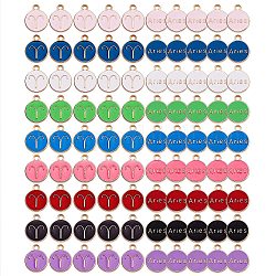 90 Stück 9 Farben Legierung Emaille Anhänger, cadmiumfrei und bleifrei, flach rund mit Konstellation / Sternbild, Licht Gold, Widder, 15x12x2 mm, Bohrung: 1.5 mm, 10 Stk. je Farbe