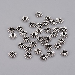 Tibetan Style Spacer Beads, Flower, Antique Silver, Lead Free & Cadmium Free & Nickel Free, 9x3mm, Hole: 2.5mm