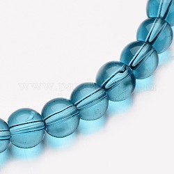 Chapelets de perles rondes en verre, aigue-marine moyenne, 8mm, Trou: 1mm, Environ 40 pcs/chapelet, 11 pouce