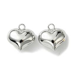 Brass Charms, Heart, Real Platinum Plated, 12.5x12x6.5mm, Hole: 1.8mm