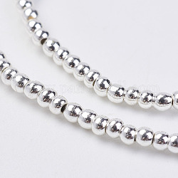 Non-magnetic Synthetic Hematite Bead Strands, Round, Silver Plated, 2mm, Hole: 0.5mm, about 203pcs/strand, 15.7 inch