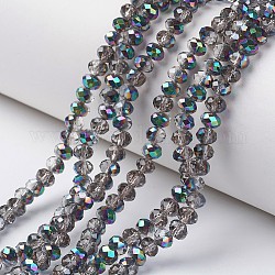 Placcare trasparente perle di vetro fili, metà multi-colore placcato, sfaccettato, rondelle, argento, 8x6mm, Foro: 1 mm, circa 72pcs/filo, 16.14 pollice (41 cm)